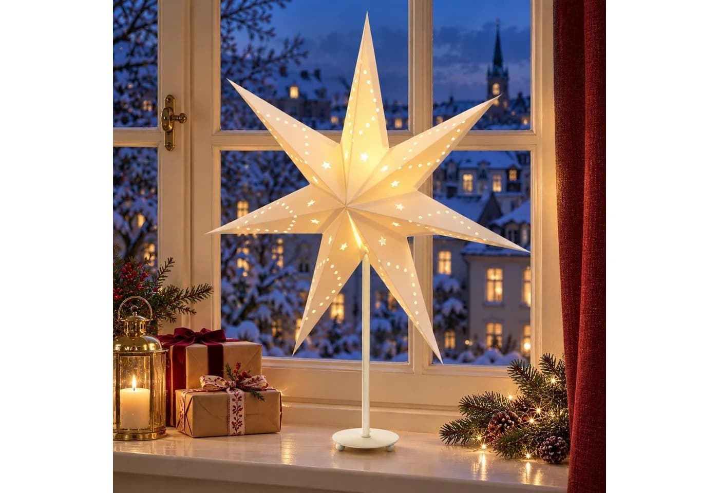 Salcar LED Stern 55cm Schreibtischlampe Papierstern-Lichterkette Warmweiß - Bild 2