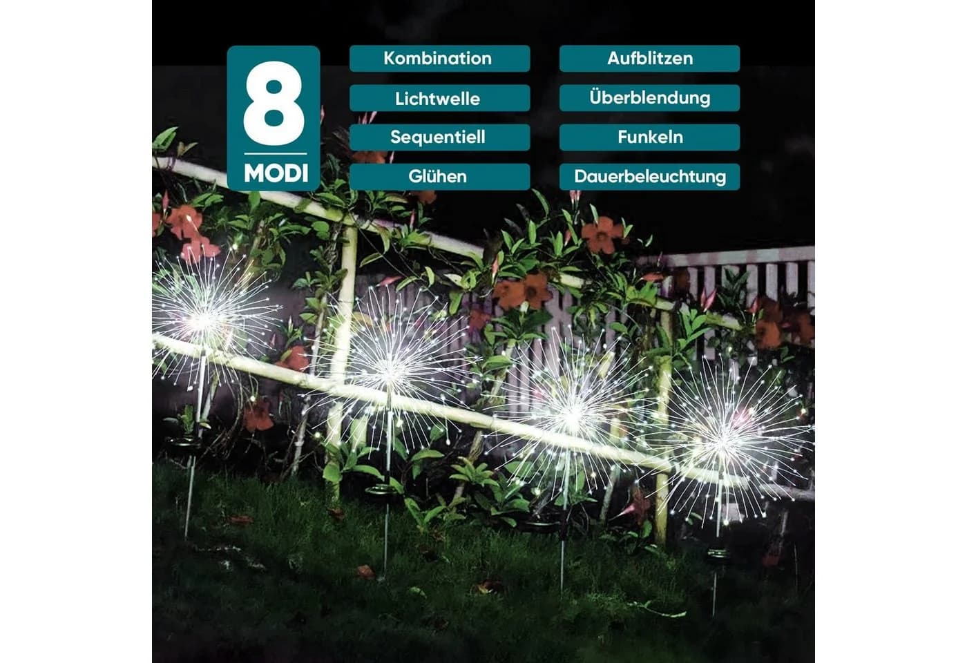 Salcar LED Solarleuchte Feuerwerk Gartenleuchte 8 Modi Kaltweiß