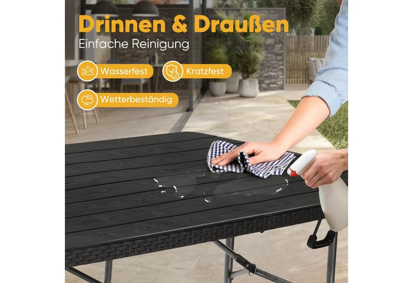 Sekey Bierzeltgarnitur 3-teilig Klappbar 180cm Gartenmöbel Holz & Rattan-Optik - Bild 4