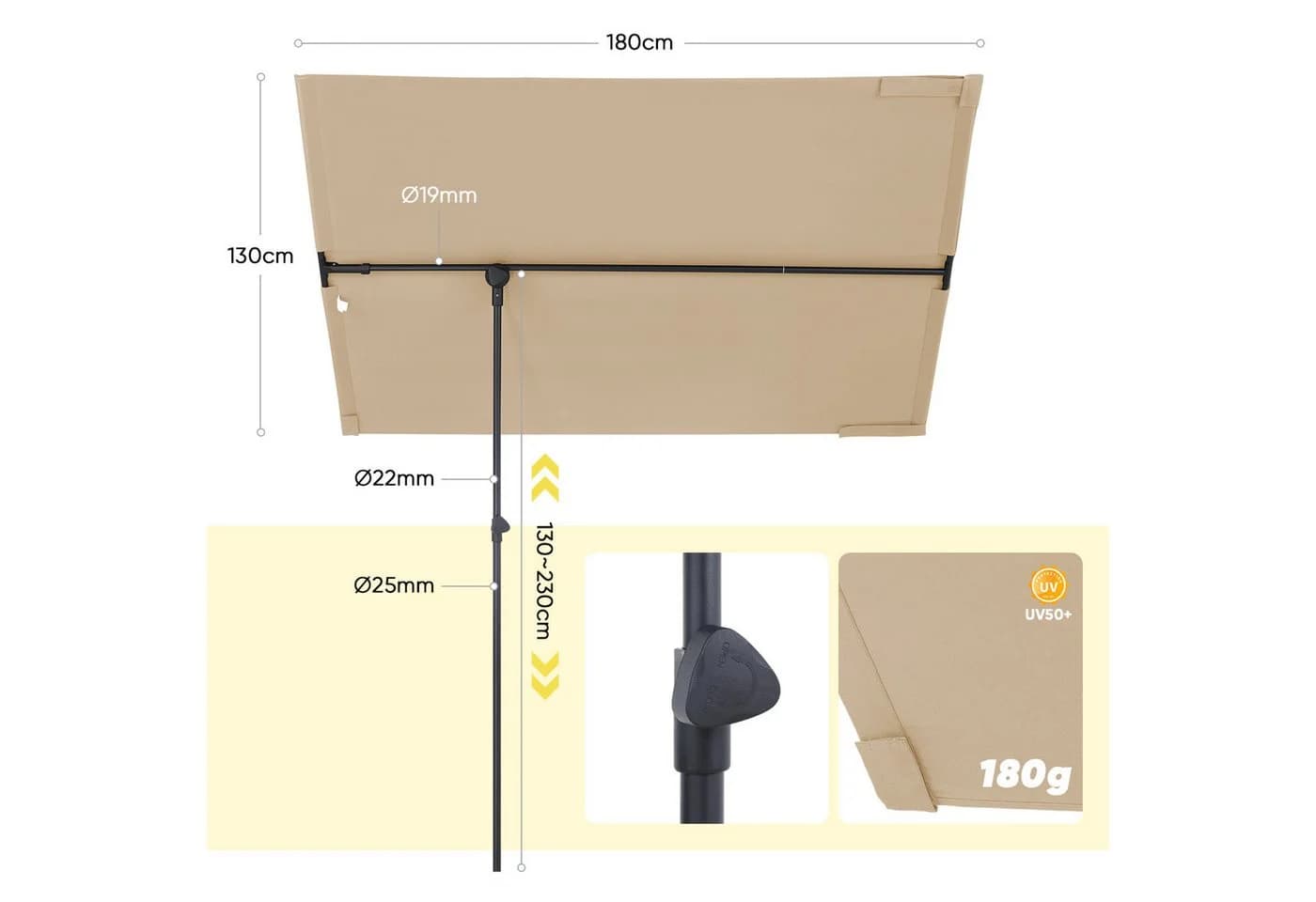 Sekey Balkonschirm 180 x 130 cm Rechteckig UV50+ - Bild 4