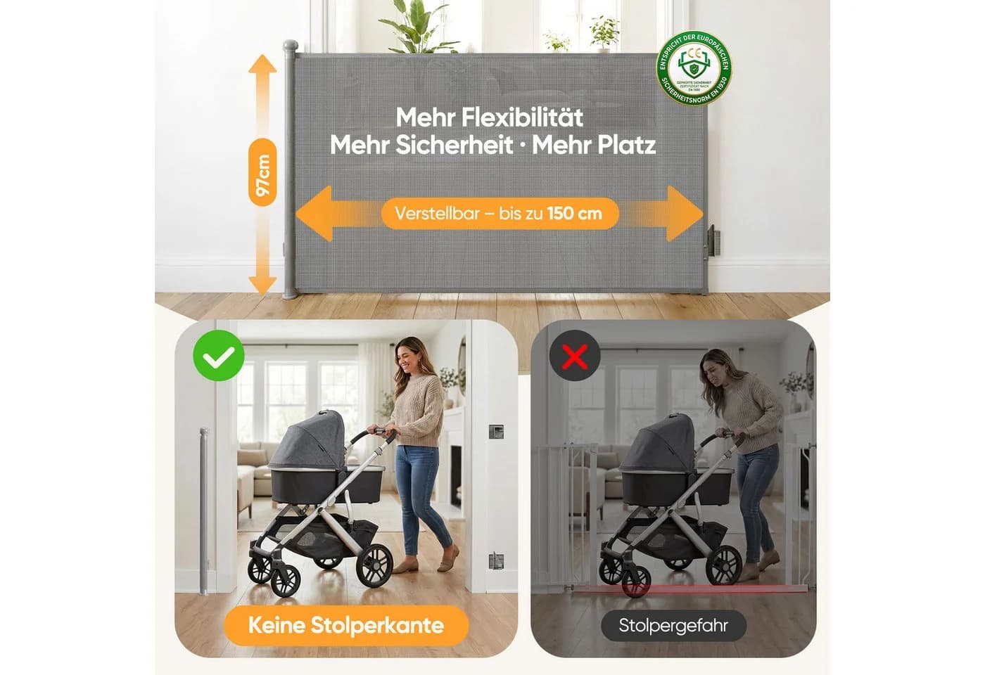 Sekey Ausziehbares Treppenschutzgitter Grau Aluminium - Bild 4