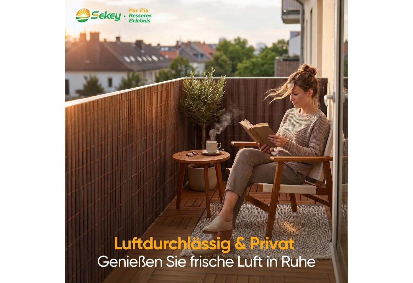 Sekey Sichtschutzmatte Braun Wetterfest UV-beständig für Balkon & Garten
