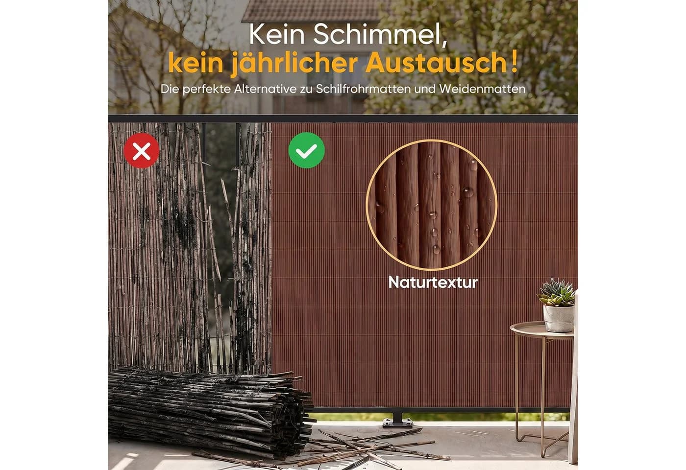Sekey Sichtschutzmatte Braun Wetterfest UV-beständig für Balkon & Garten - Bild 3