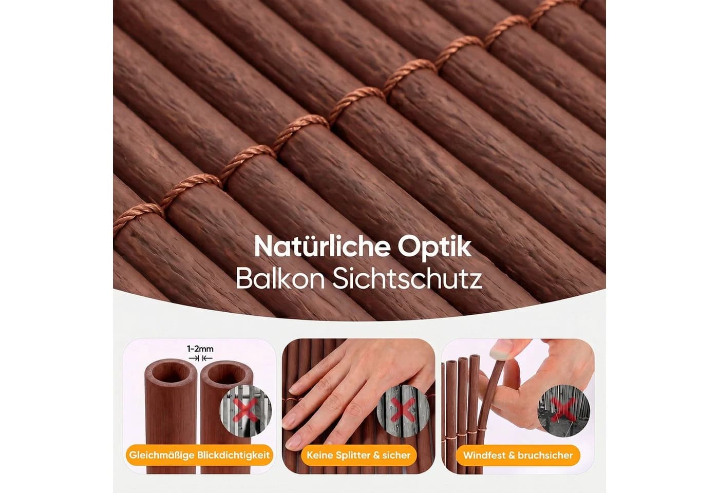 Sekey Sichtschutzmatte Braun Wetterfest UV-beständig für Balkon & Garten - Bild 4