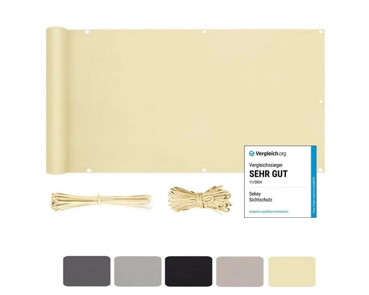 Sekey Balkonsichtschutz Polyester Sand Beige UV-Schutz - Bild 2