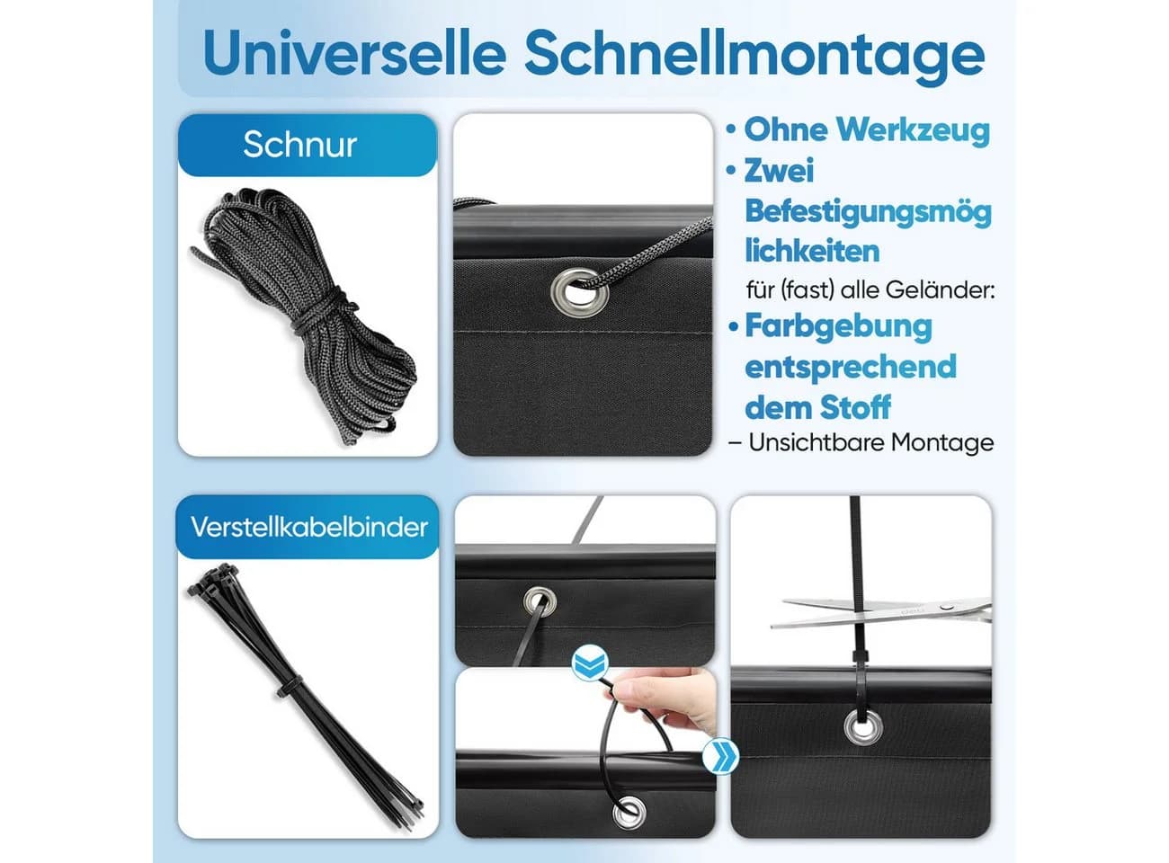 Balkonbespannung Schwarz 300x75cm - Bild 5
