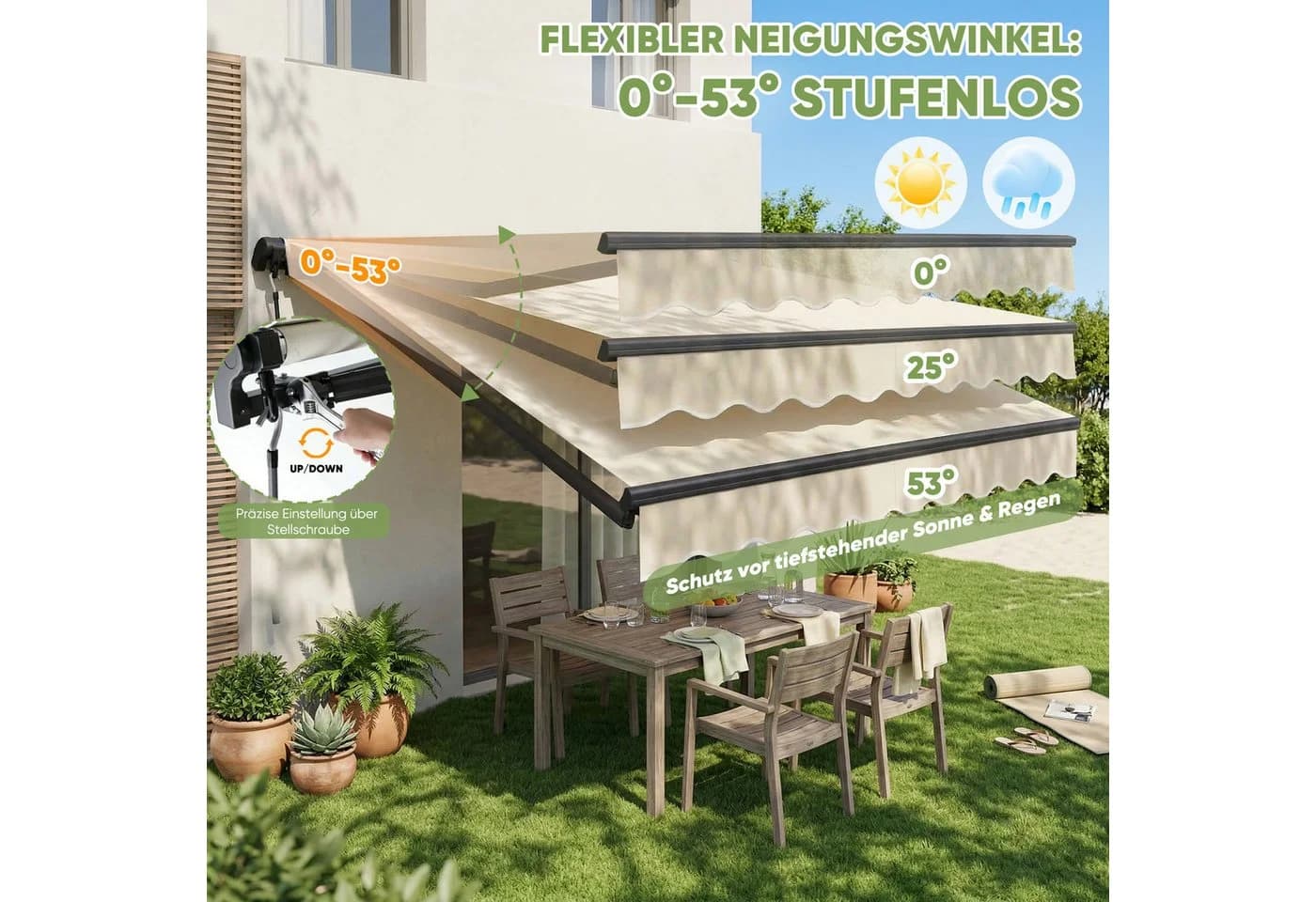 Sekey Gelenkarmmarkise mit Handkurbel Beige Aluminium