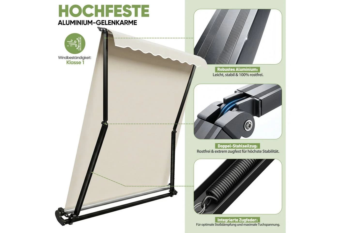 Sekey Gelenkarmmarkise mit Handkurbel Beige Aluminium - Bild 4