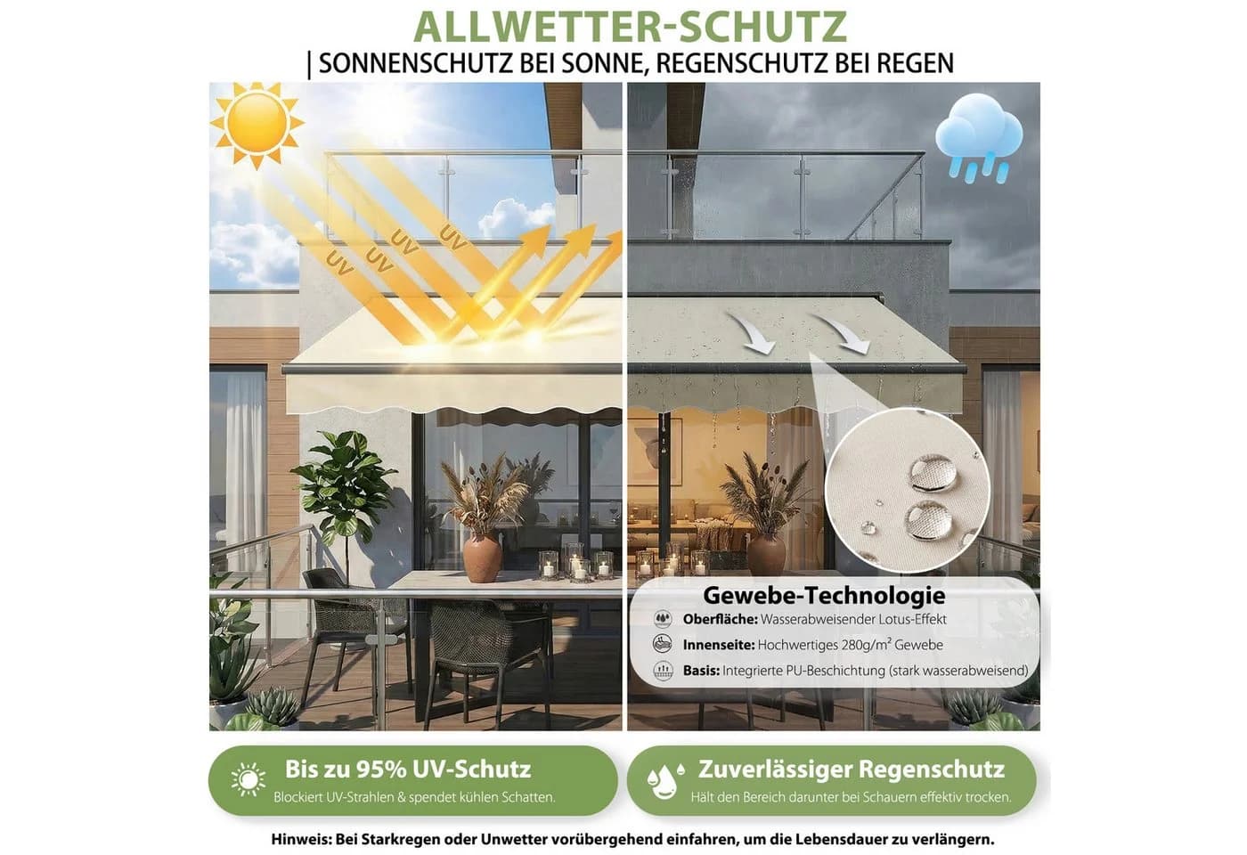 Sekey Gelenkarmmarkise mit Handkurbel Beige Aluminium - Bild 5