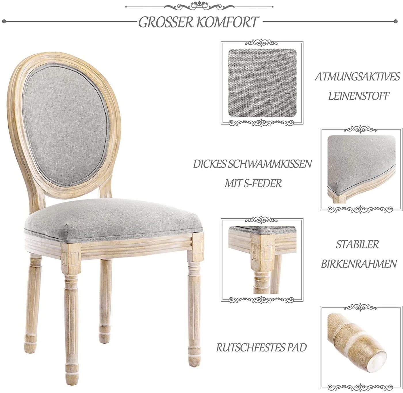 HomeMiYN Polsterstuhl Esszimmerstuhl 2er Set Französischer Landhausstil - Bild 4