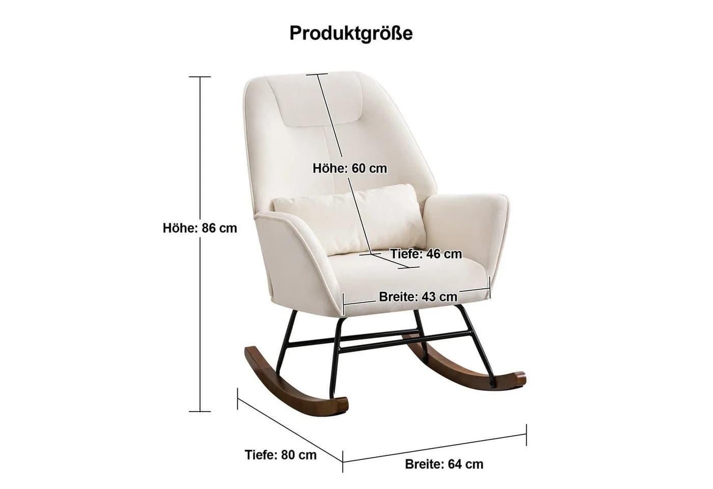 HomeMiYN Schaukelstuhl Samt Rosa/Weiß - Bild 5