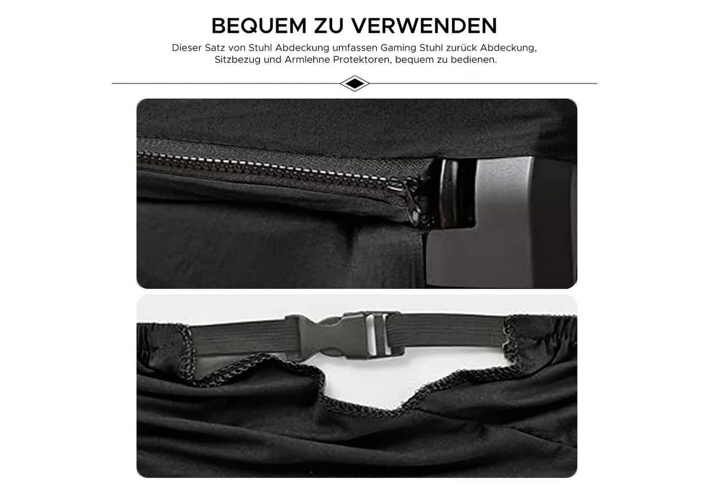 Refttenw Gaming-Stuhlbezug Elastisch Schwarz 52x63x88 cm - Bild 3