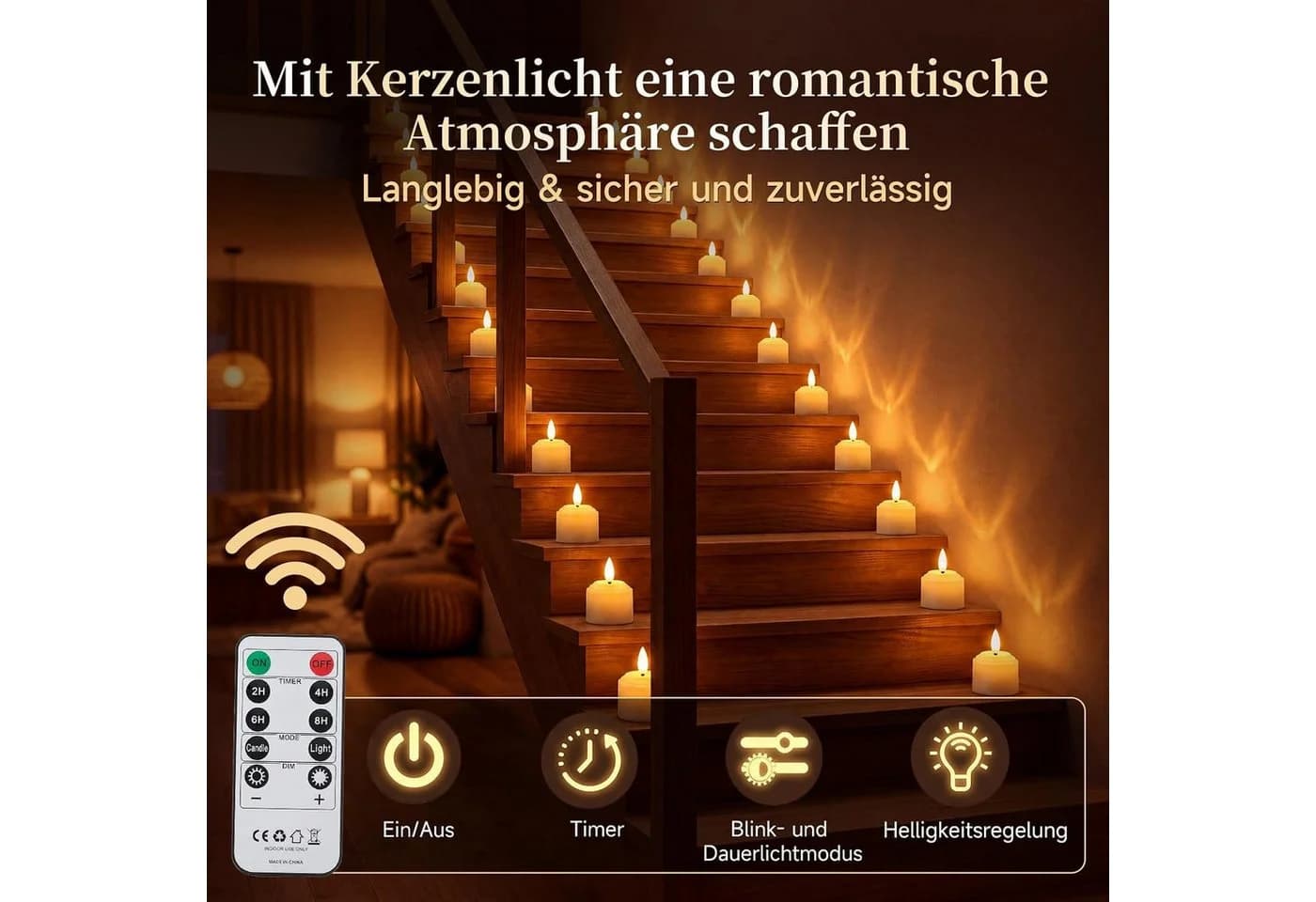 GarveeMore LED-Teelichter 12er Set Wiederaufladbar mit Fernbedienung - Bild 4