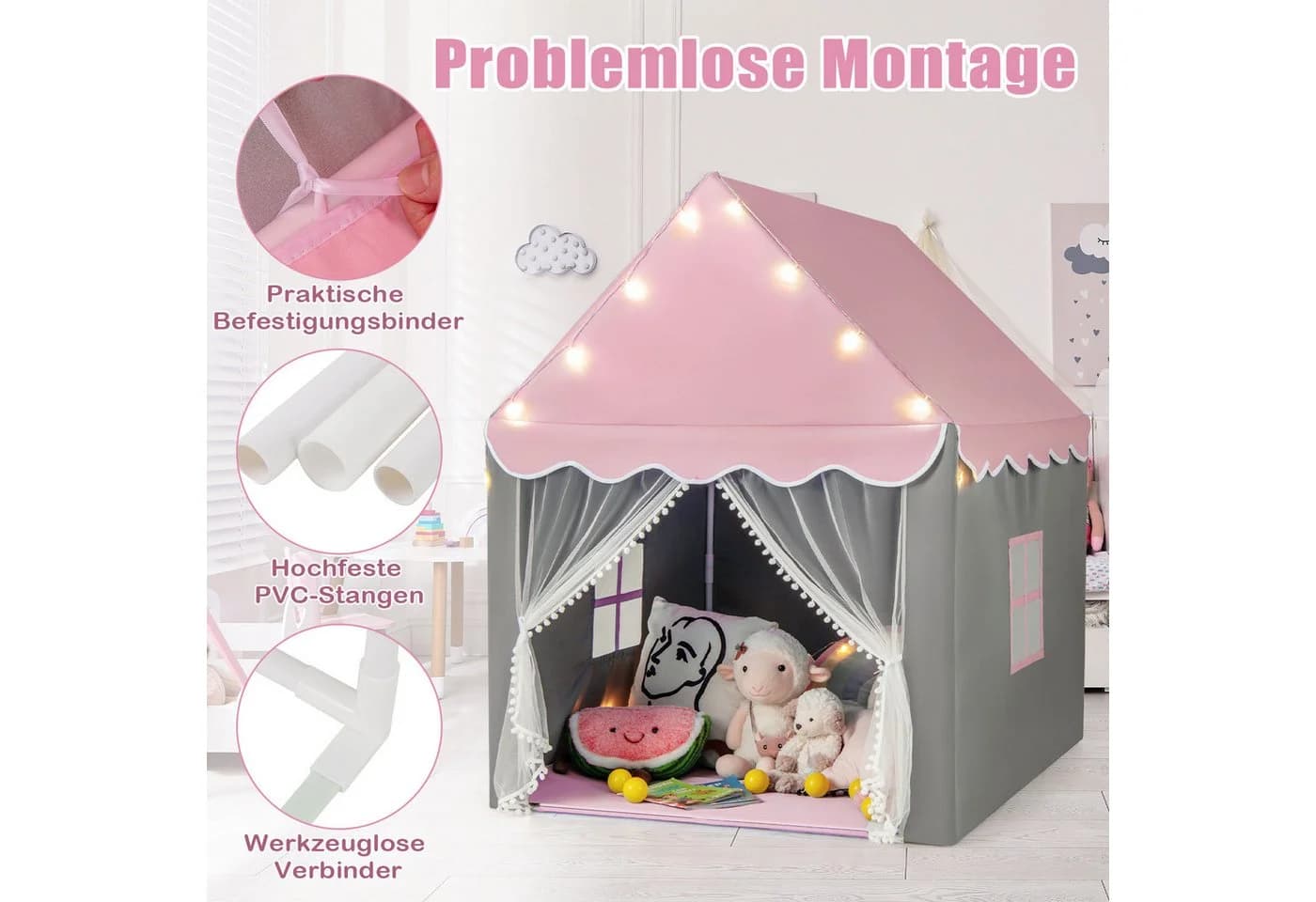 COSTWAY Spielzelt Spielhaus Rosa 105 x 121 x 136 cm Outdoor - Bild 5