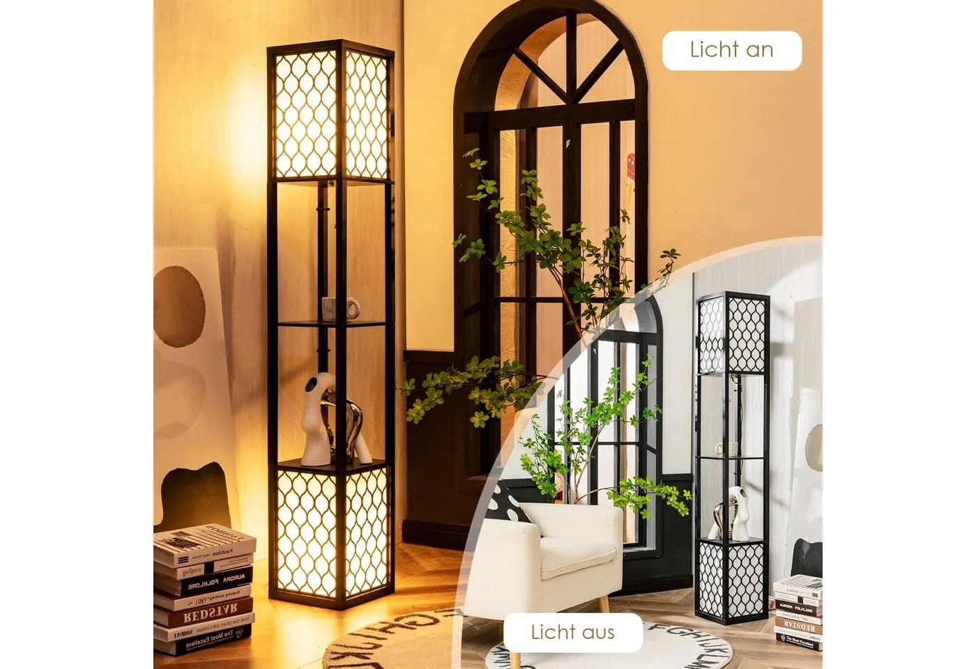 COSTWAY Stehlampe 156cm mit Regal, Zugkette & Fußschalter