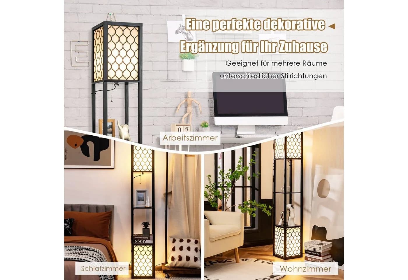 COSTWAY Stehlampe 156cm mit Regal, Zugkette & Fußschalter - Bild 3