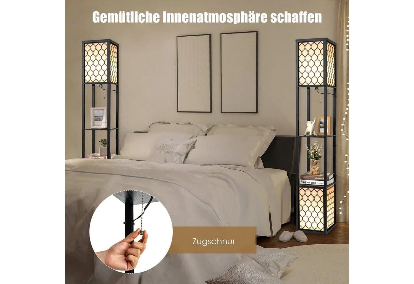 COSTWAY Stehlampe 156cm mit Regal, Zugkette & Fußschalter - Bild 4