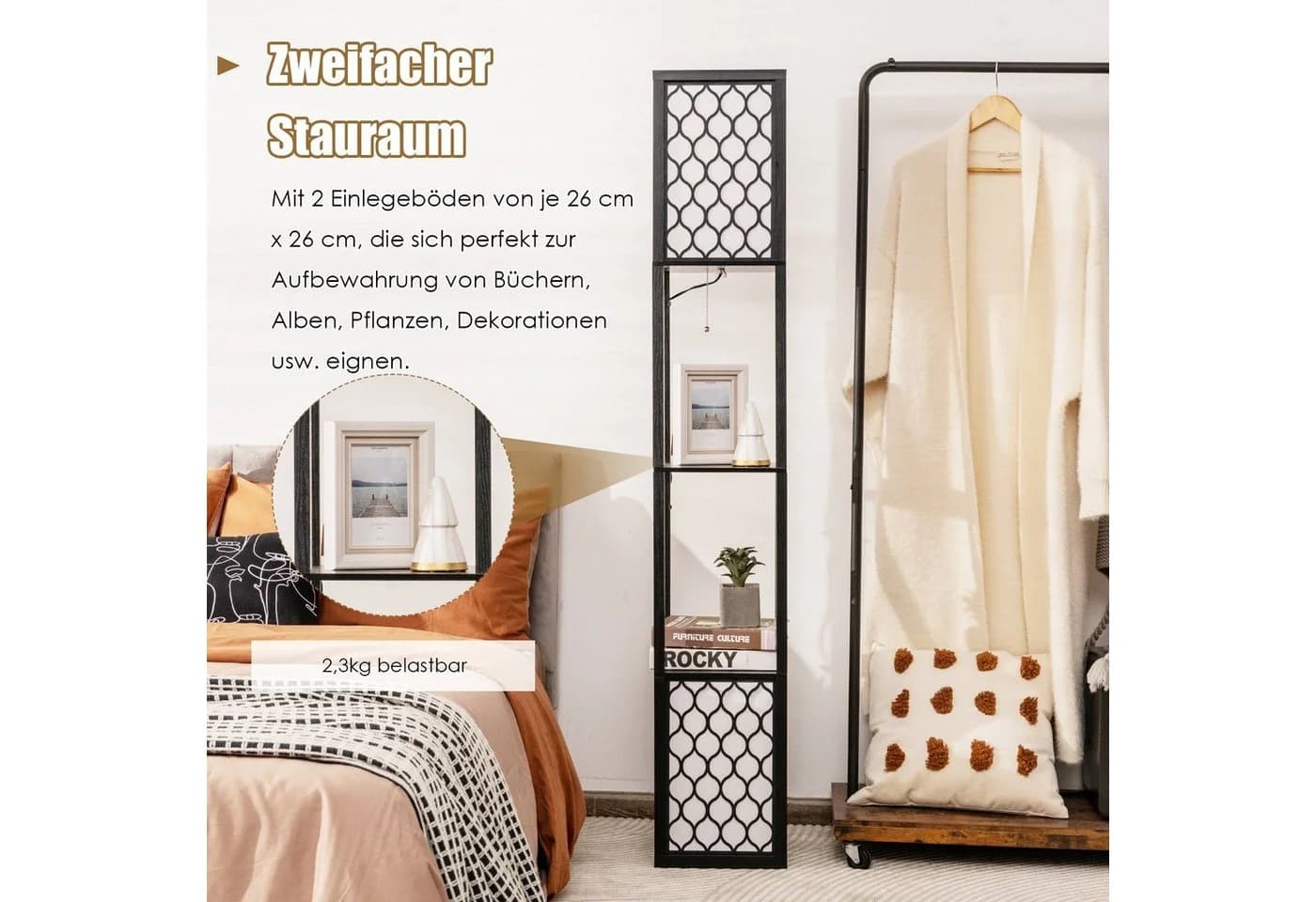 COSTWAY Stehlampe 156cm mit Regal, Zugkette & Fußschalter - Bild 5
