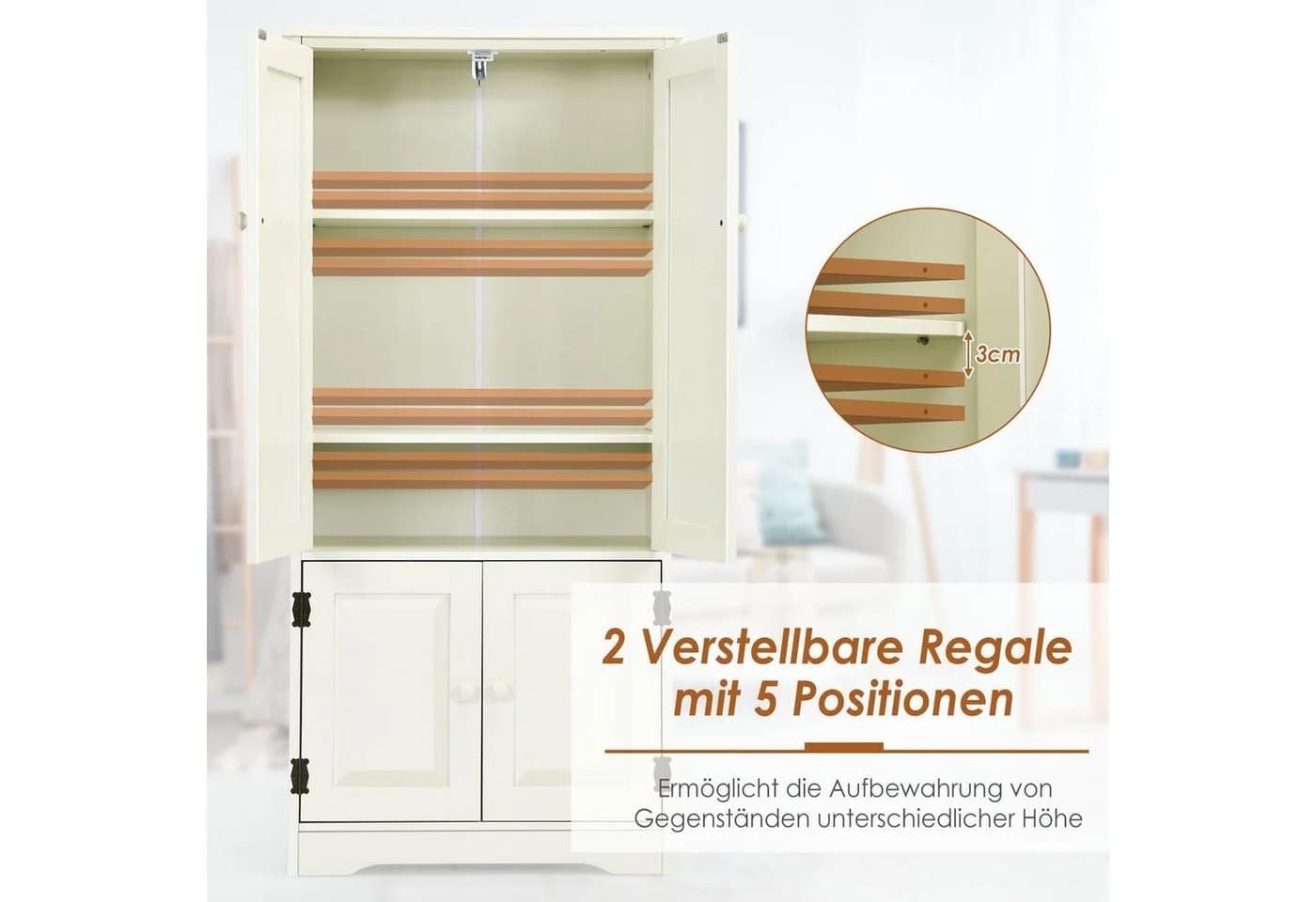 COSTWAY Mehrzweckschrank mit Türen & verstellbarem Regal, Vorratsschrank Holz - Bild 5