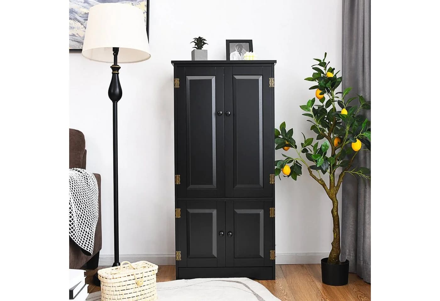 COSTWAY Mehrzweckschrank mit Türen & verstellbarem Regal, Vorratsschrank Holz