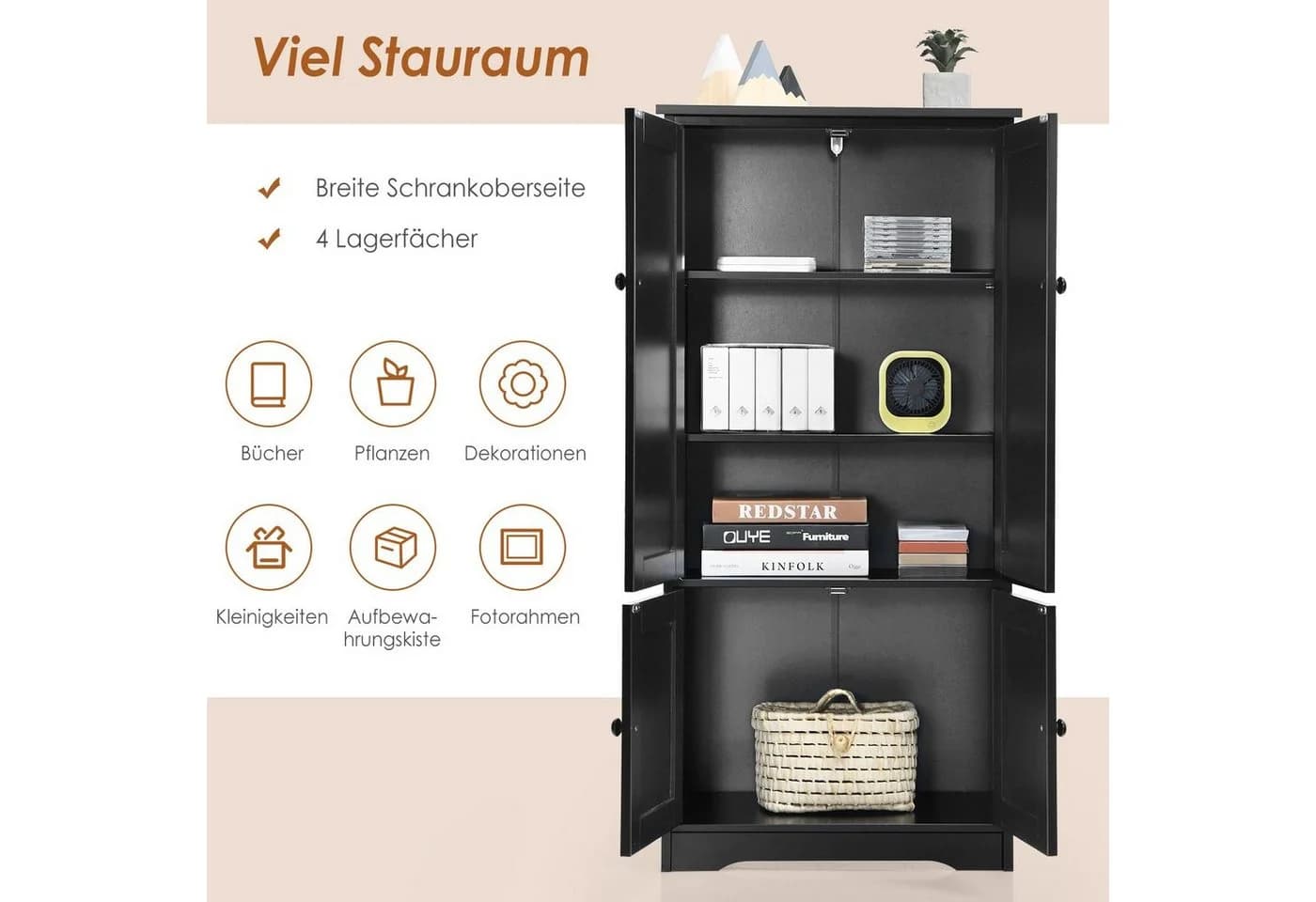COSTWAY Mehrzweckschrank mit Türen & verstellbarem Regal, Vorratsschrank Holz - Bild 4