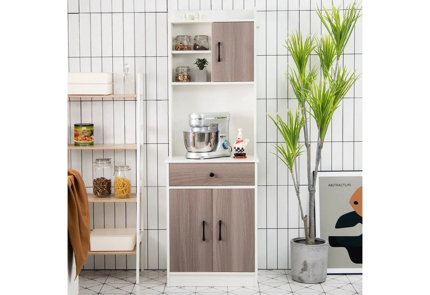 COSTWAY Küchenbuffet Hochschrank mit Schublade & verstellbaren Ablagen