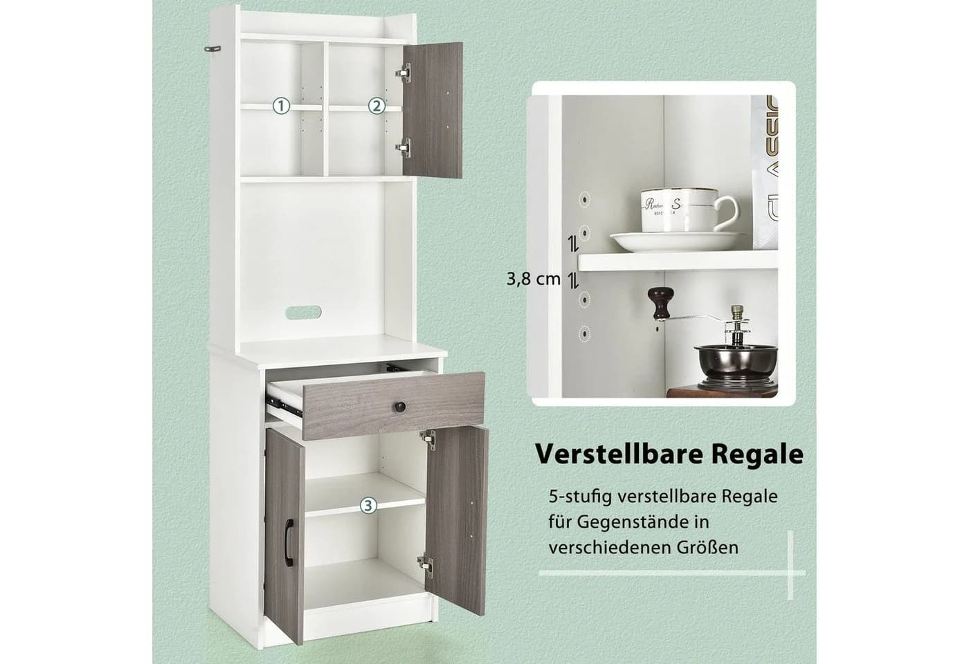 COSTWAY Küchenbuffet Hochschrank mit Schublade & verstellbaren Ablagen - Bild 3