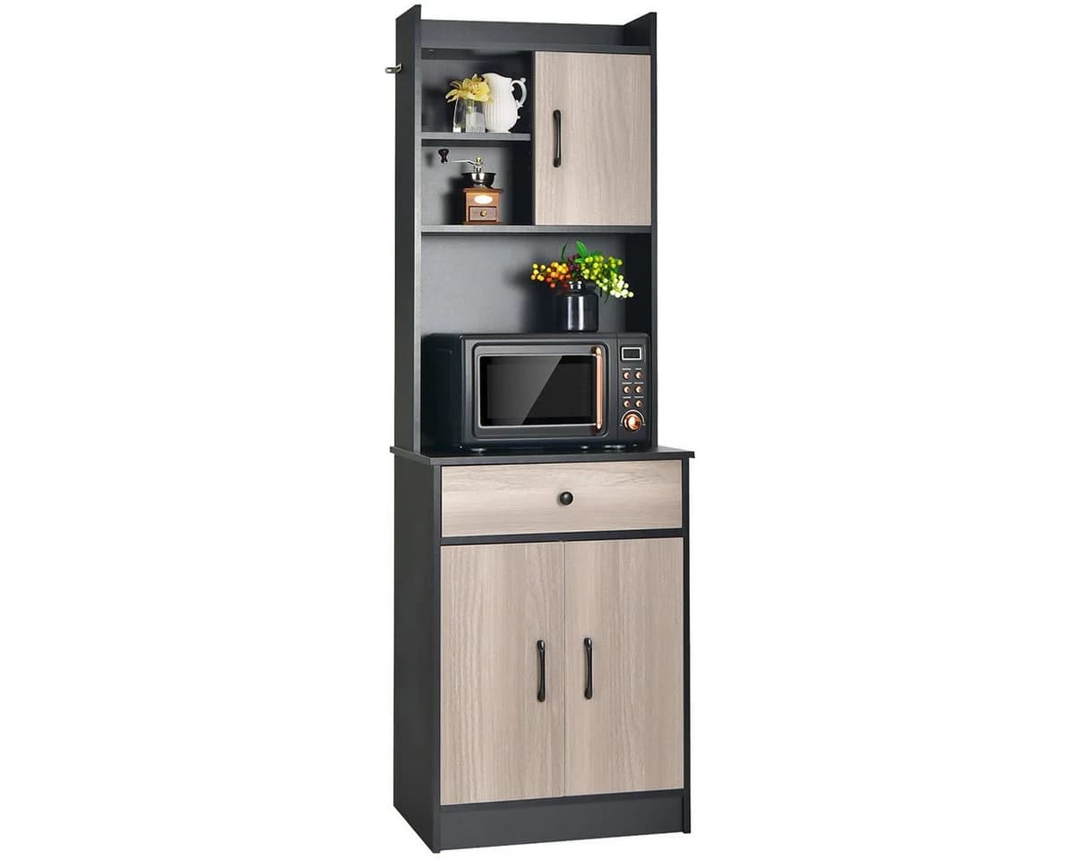 COSTWAY Küchenbuffet Hochschrank mit Schublade & verstellbaren Ablagen Schwarz - Bild 2