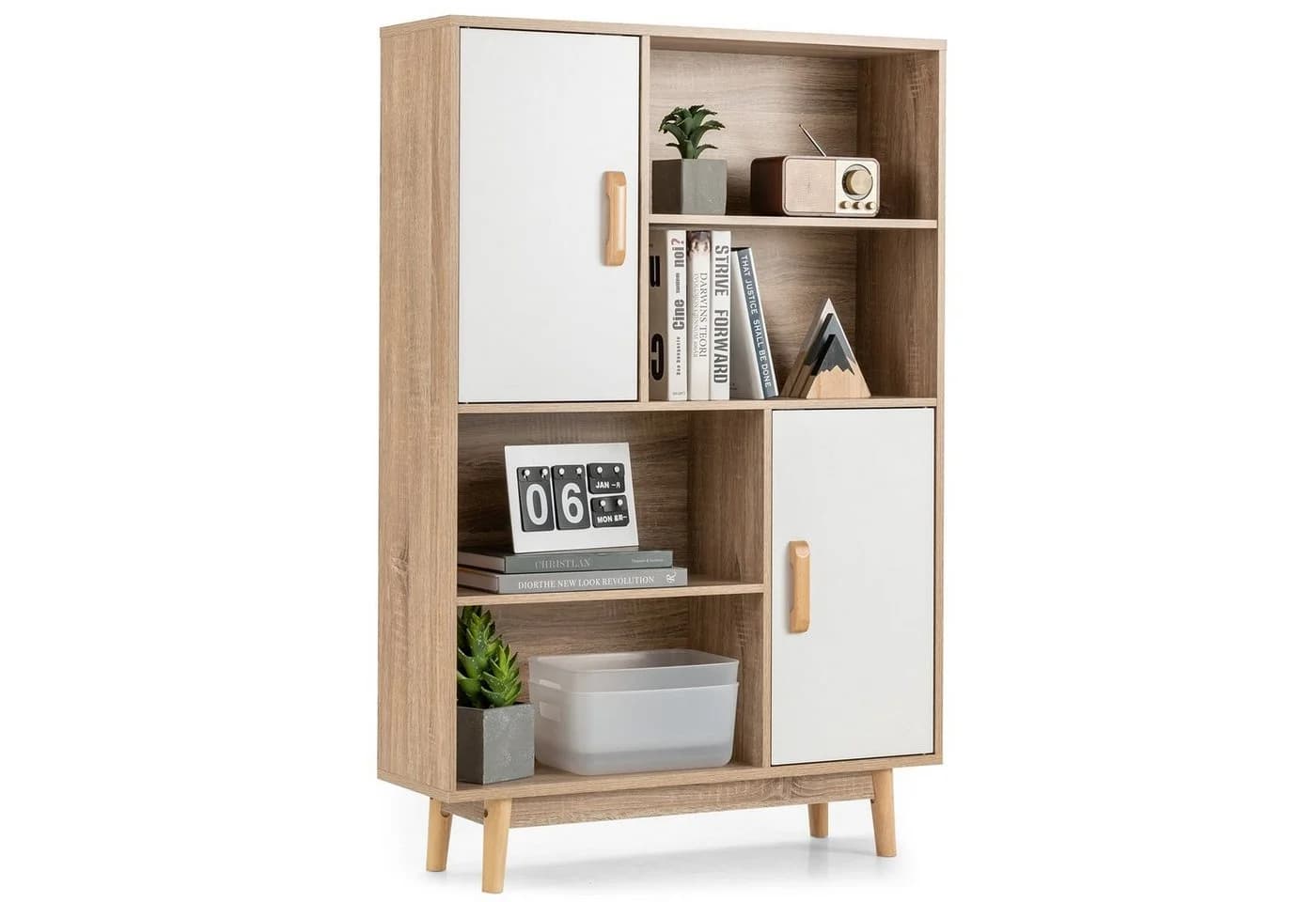 COSTWAY Bücherregal mit 2 Türen & 4 Regalen, Kippsicherung, Holz, 80x24x120cm - Bild 2