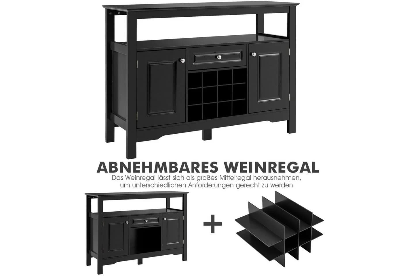 COSTWAY Konsolentisch Küchenschrank mit Schubladen Weinregal 12 Fächern Weiß - Bild 3
