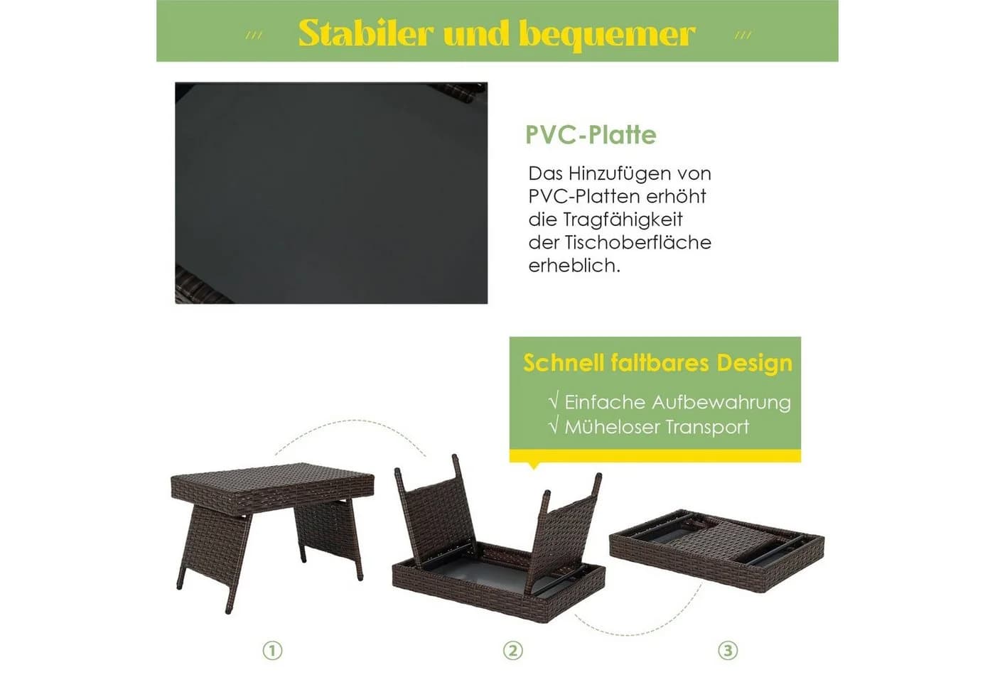 COSTWAY Rattantisch Beistelltisch Klappbar 60x40x40 cm Braun - Bild 5
