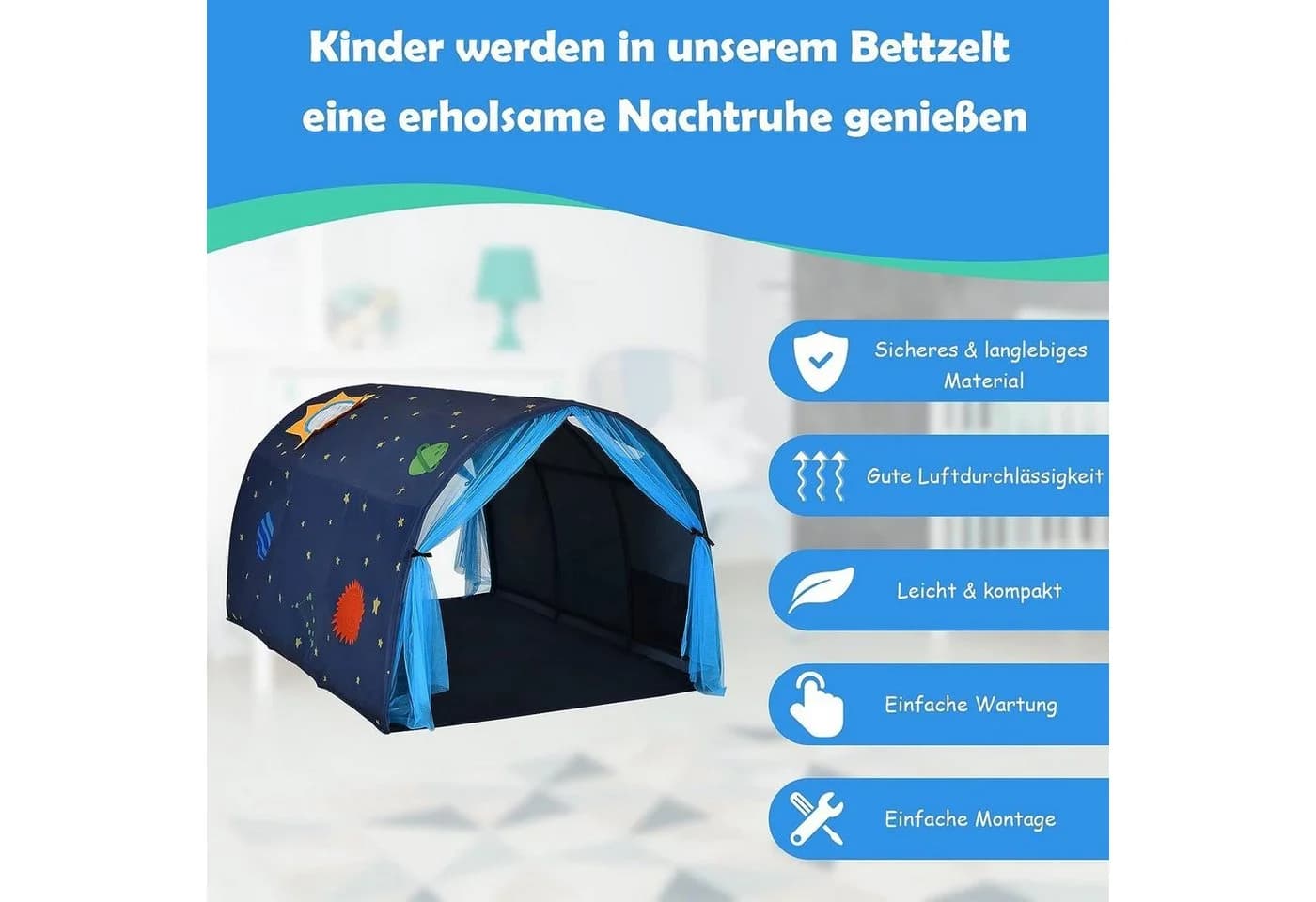 KOMFOTTEU Spielzelt Kinderzelt mit Sternenhimmel Blau Indoor & Outdoor - Bild 3