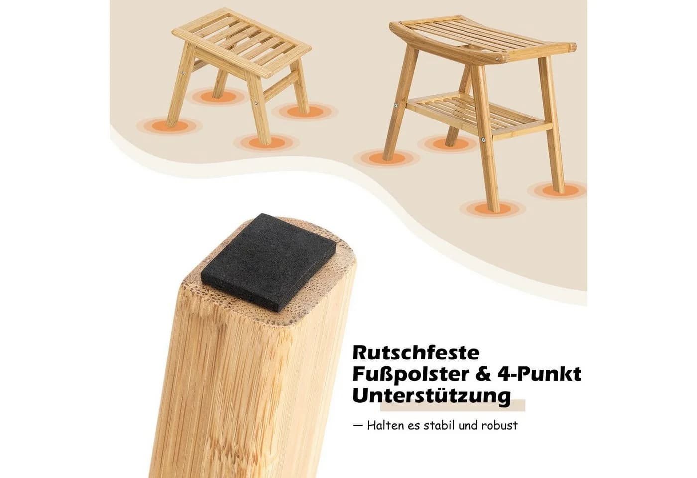 COSTWAY Duschhocker Bambus mit Fach & Fußhocker, beige - Bild 5