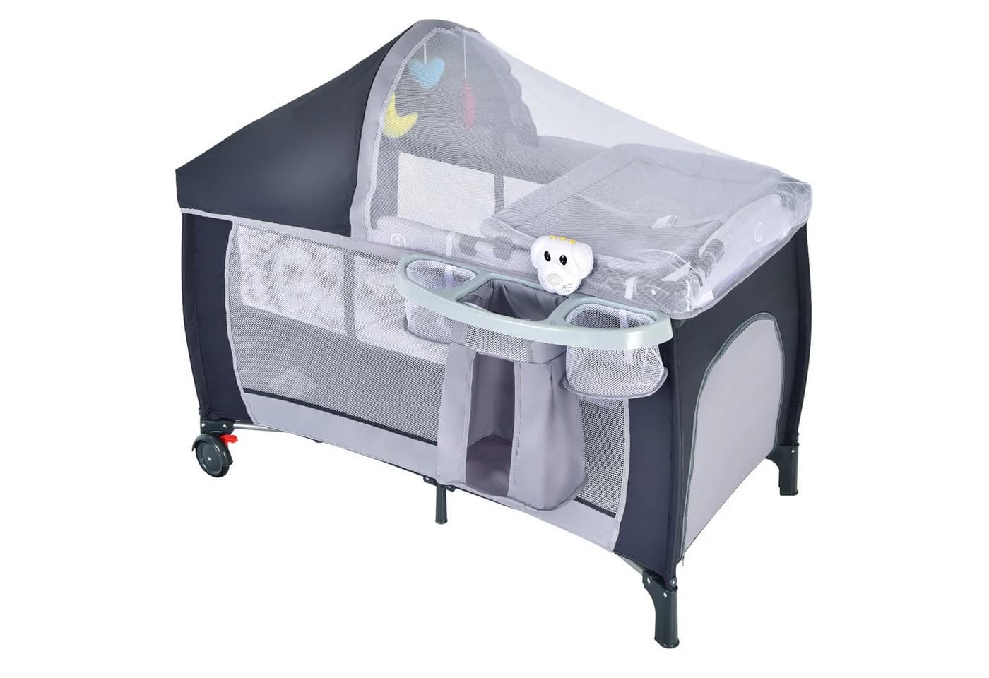 COSTWAY Baby-Reisebett 4 in 1 Grau mit Matratze & Rollen - Bild 2