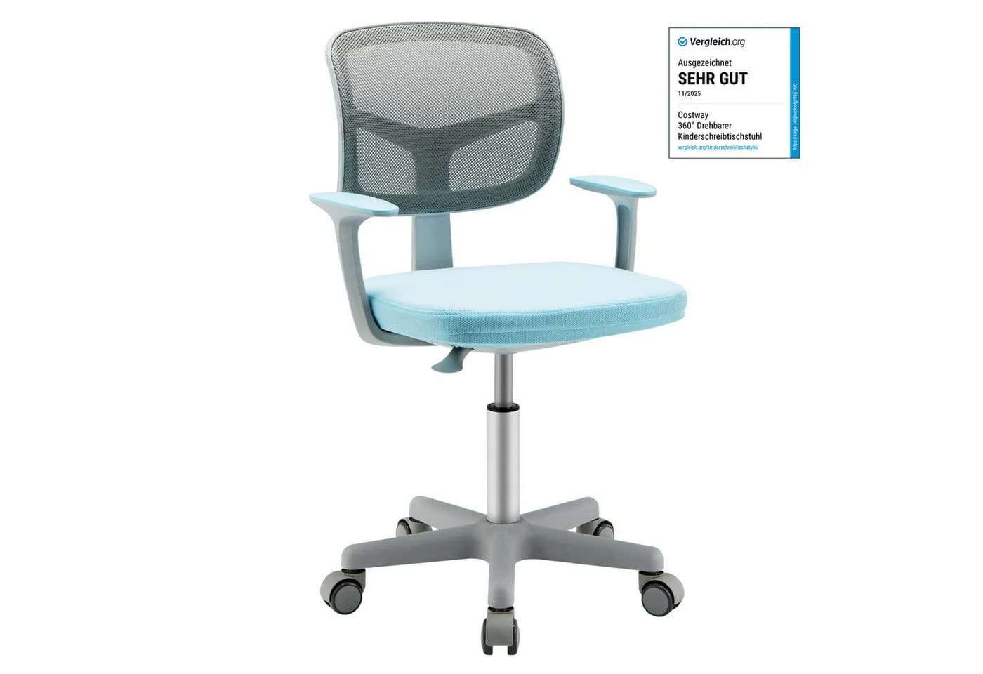 COSTWAY Drehstuhl Kinder Schreibtischstuhl, höhenverstellbar, blau - Bild 2