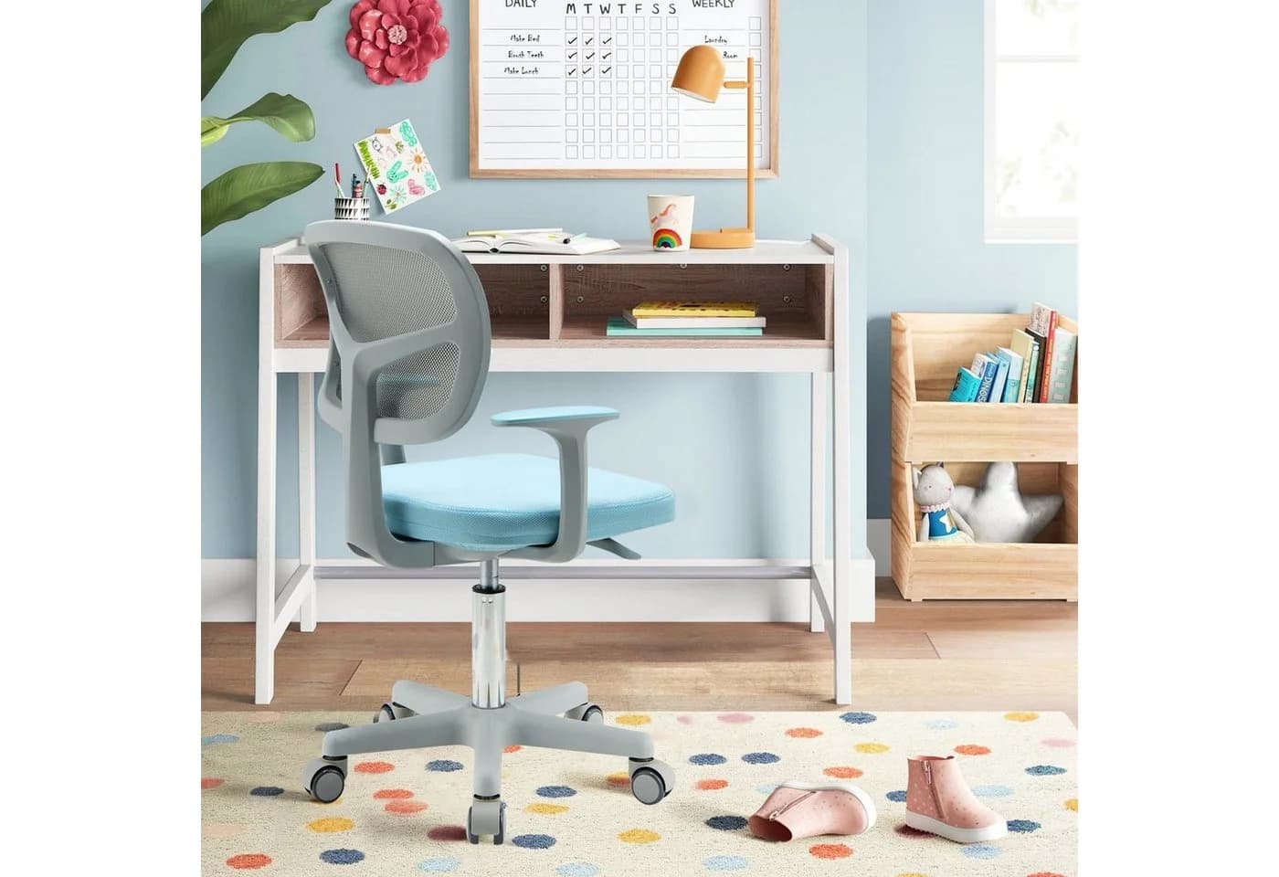 COSTWAY Drehstuhl Kinder Schreibtischstuhl, höhenverstellbar, blau - Bild 3