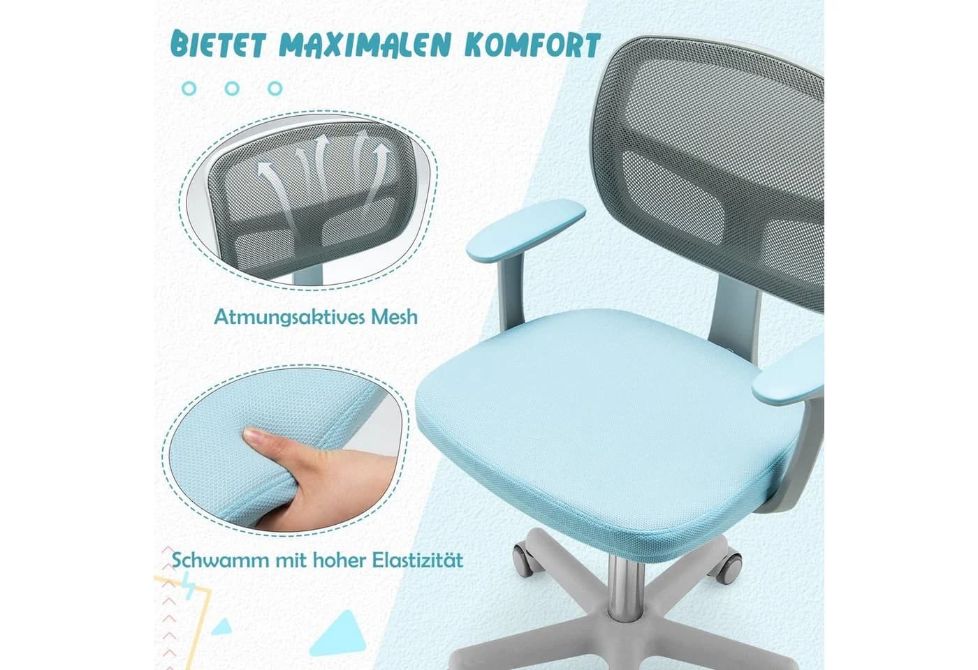 COSTWAY Drehstuhl Kinder Schreibtischstuhl, höhenverstellbar, blau - Bild 5