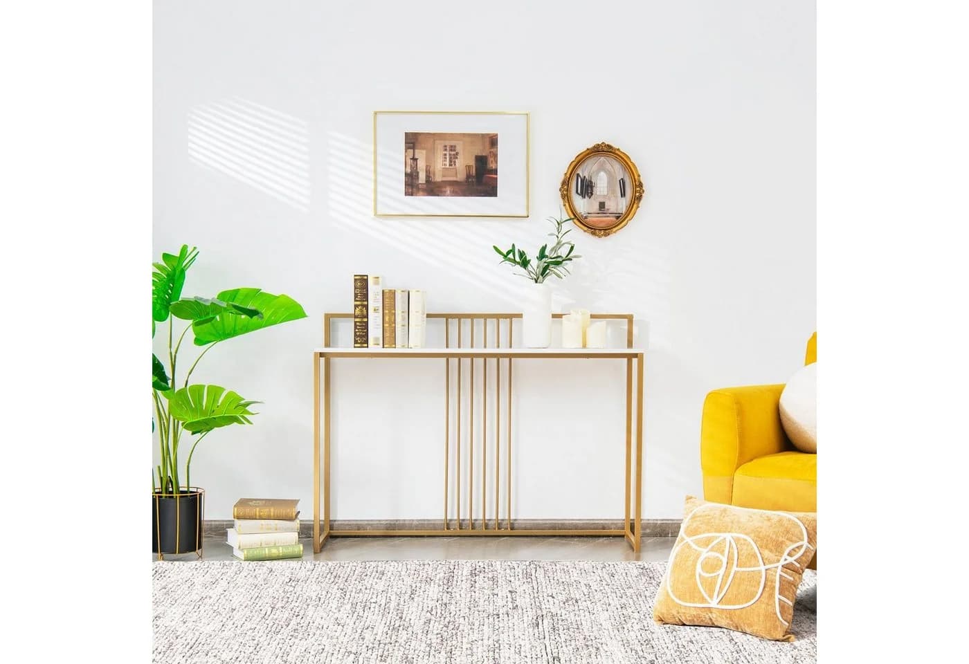 COSTWAY Konsolentisch Marmoroptik Gold Metallgestell 120cm