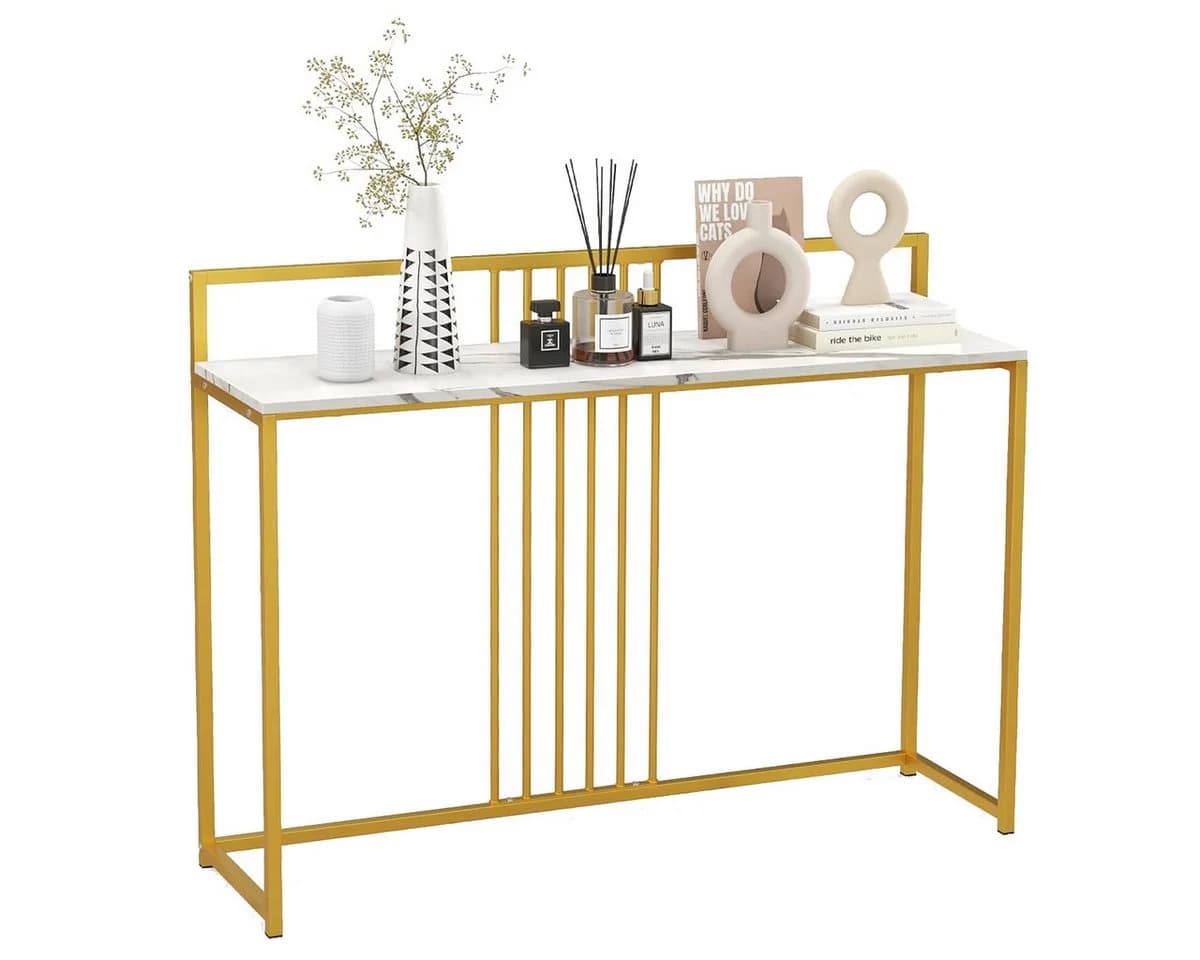 COSTWAY Konsolentisch Marmoroptik Gold Metallgestell 120cm - Bild 2
