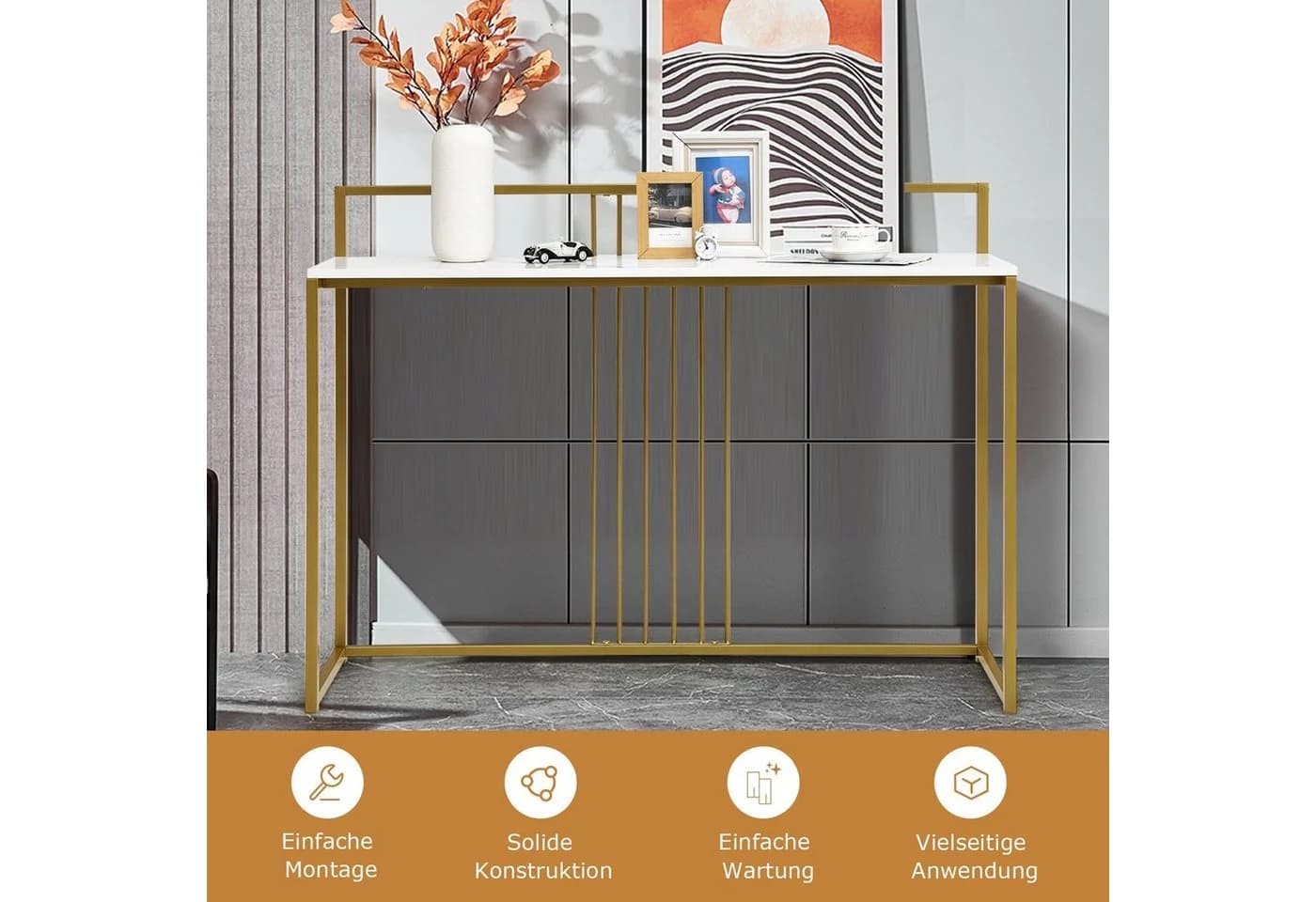 COSTWAY Konsolentisch Marmoroptik Gold Metallgestell 120cm - Bild 3
