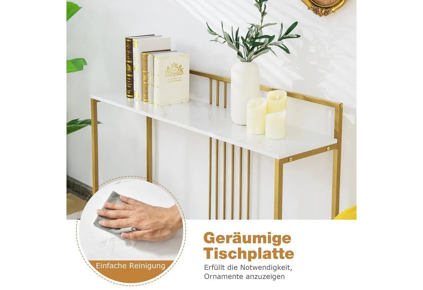 COSTWAY Konsolentisch Marmoroptik Gold Metallgestell 120cm - Bild 4