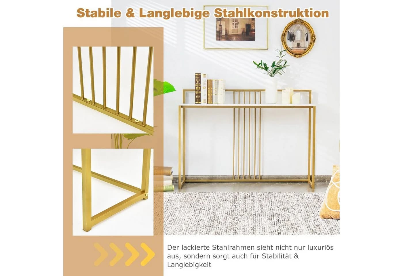 COSTWAY Konsolentisch Marmoroptik Gold Metallgestell 120cm - Bild 5