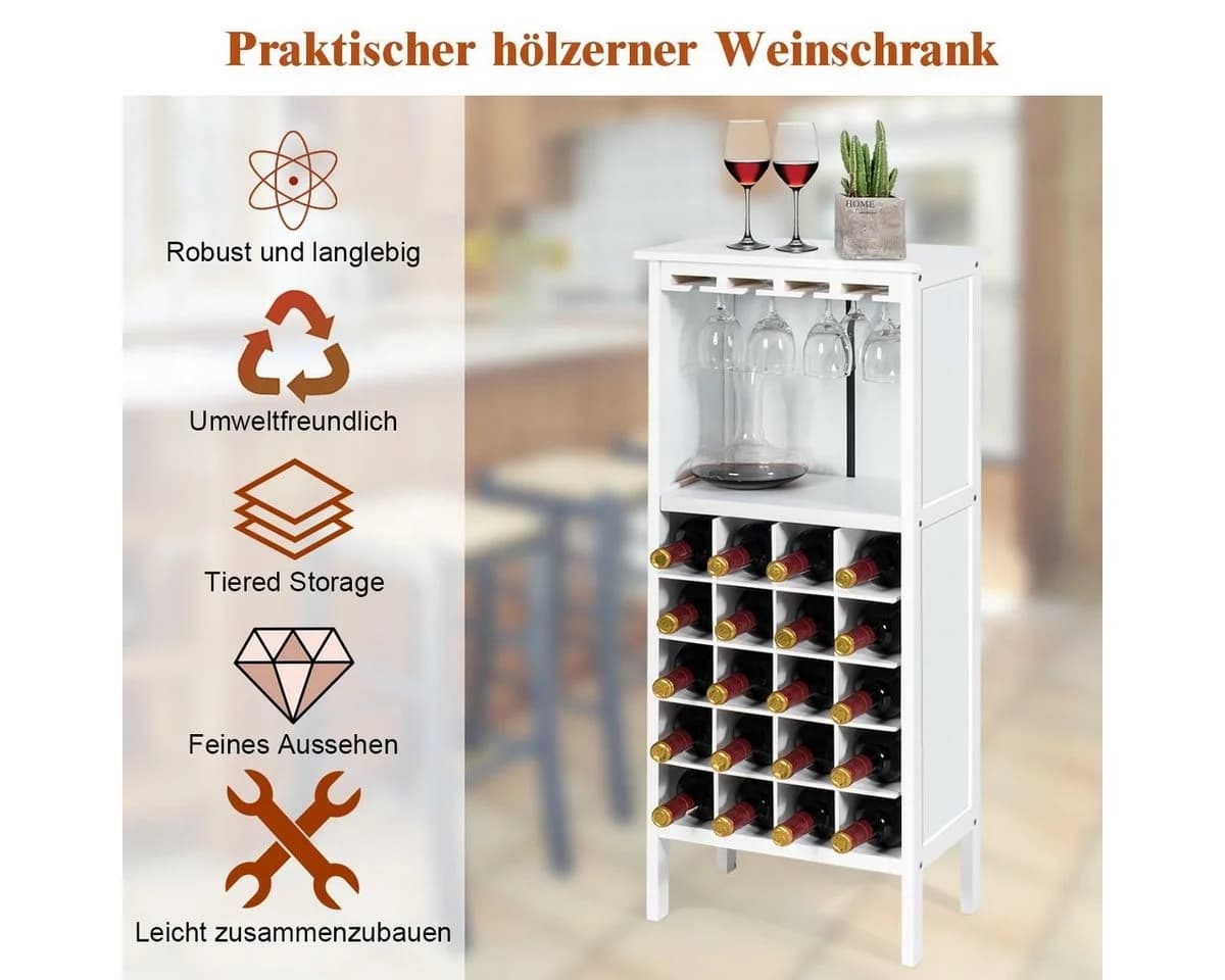 COSTWAY Weinregal stehend für 20 Flaschen Kieferholz 42x24,5x96cm