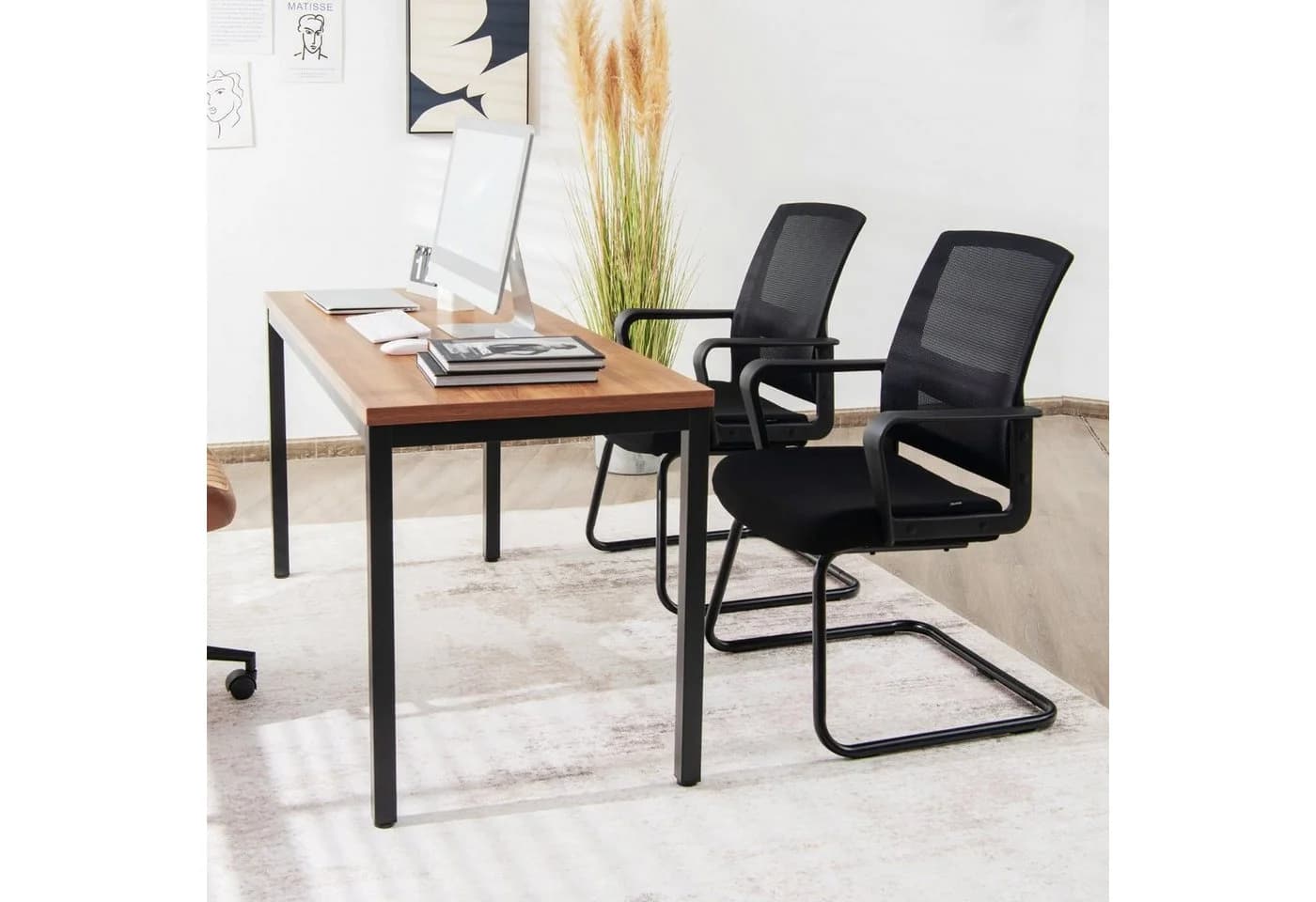 COSTWAY Bürostuhl Schwarz - Ergonomischer Konferenzstuhl mit Netzrücken