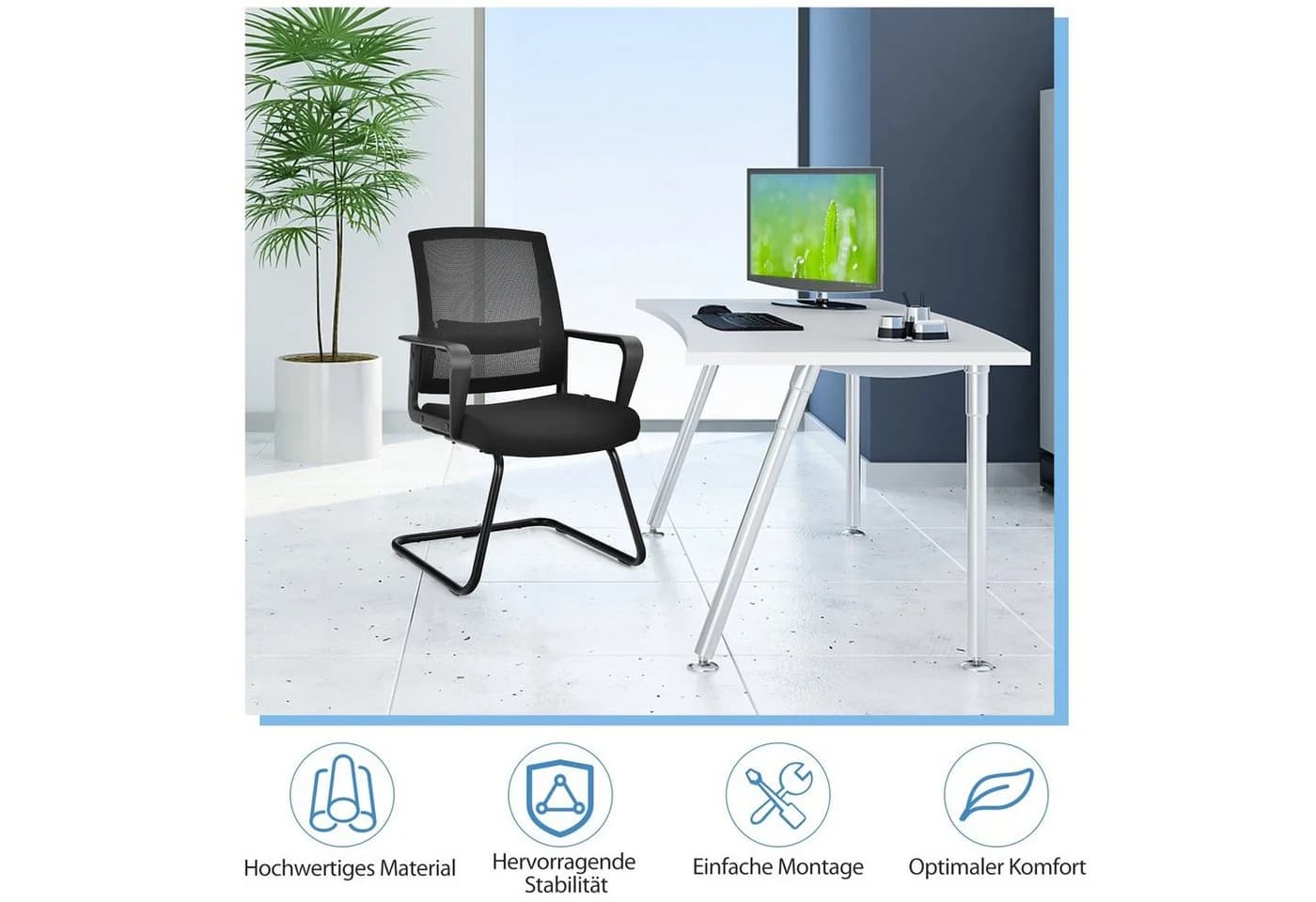 COSTWAY Bürostuhl Schwarz - Ergonomischer Konferenzstuhl mit Netzrücken - Bild 3