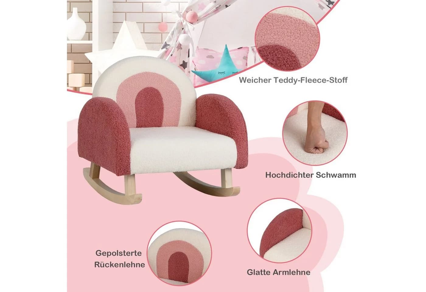 COSTWAY Kindersofa mit Schaukelfunktion, Lehne, bis 50kg Blau/Rot - Bild 5