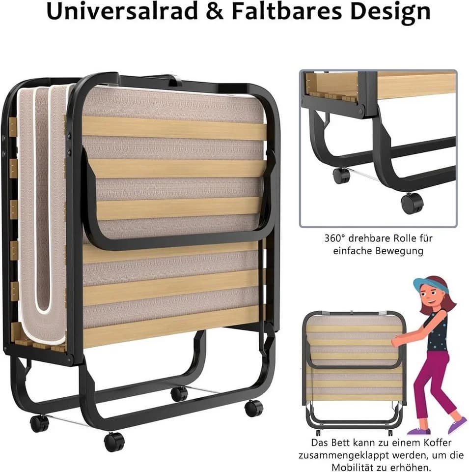 Klappbares Gästebett mit Universalrollen - Bild 5