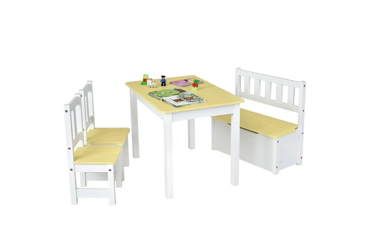 KOMFOTTEU Kindersitzgruppe 4-tlg. mit Stauraum Bank Natur/Grau - Bild 2