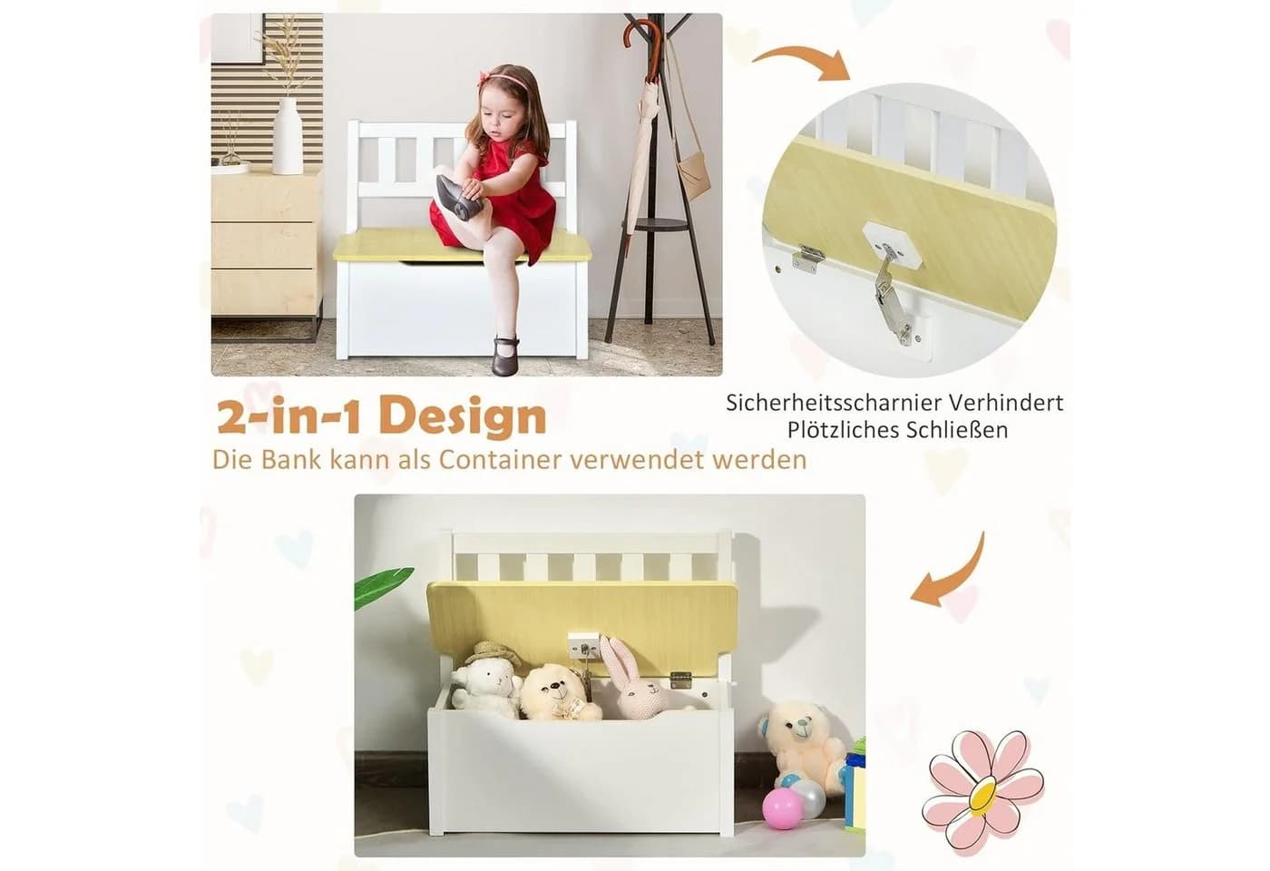 KOMFOTTEU Kindersitzgruppe 4-tlg. mit Stauraum Bank Natur/Grau - Bild 4