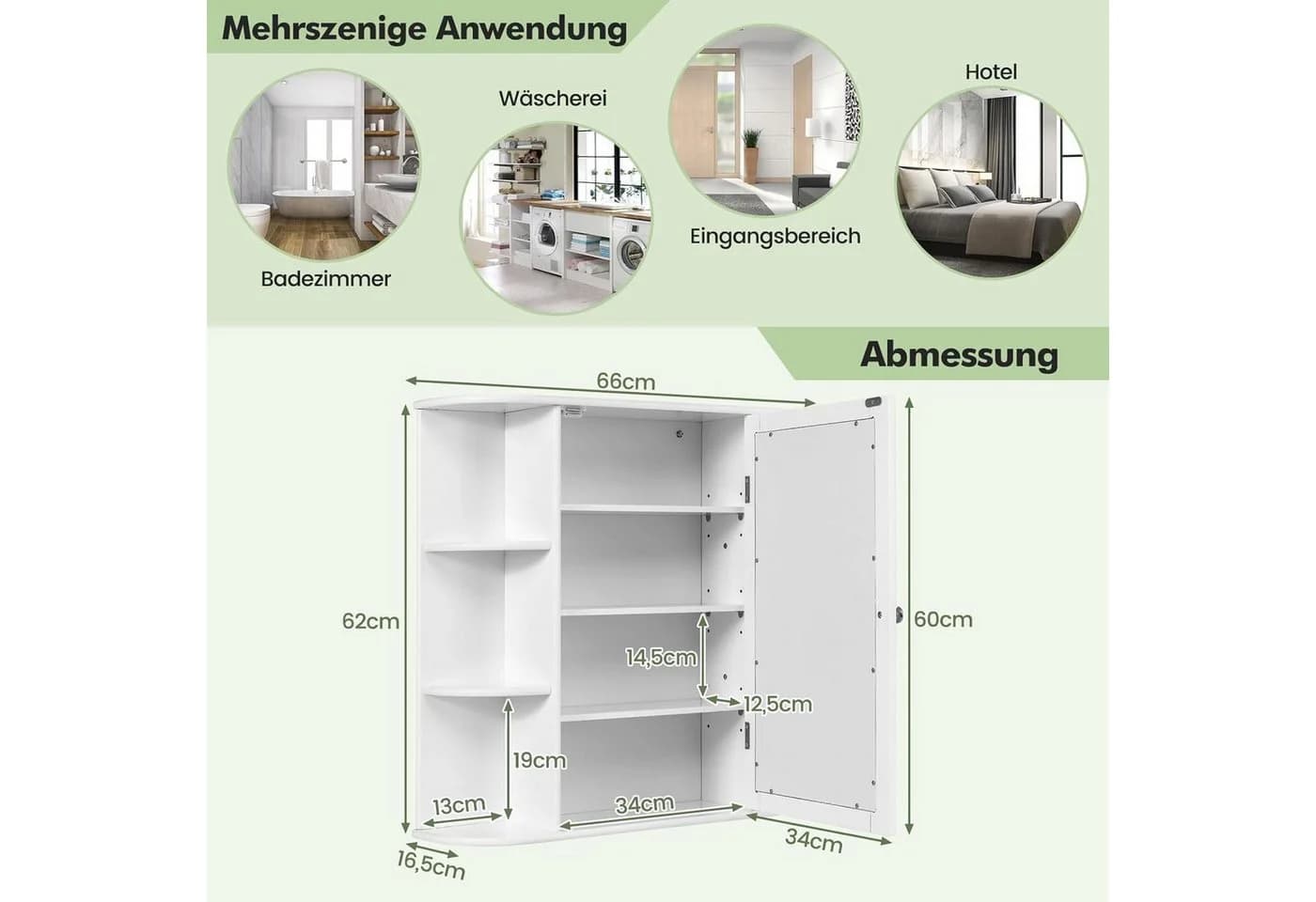 KOMFOTTEU Spiegelschrank mit Ablagen Weiß - Bild 3